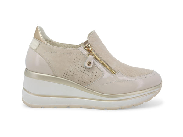 Melluso Slip-on con Cerniera Lampo Zeppa Tomaia Camoscio Beige R20451-234398